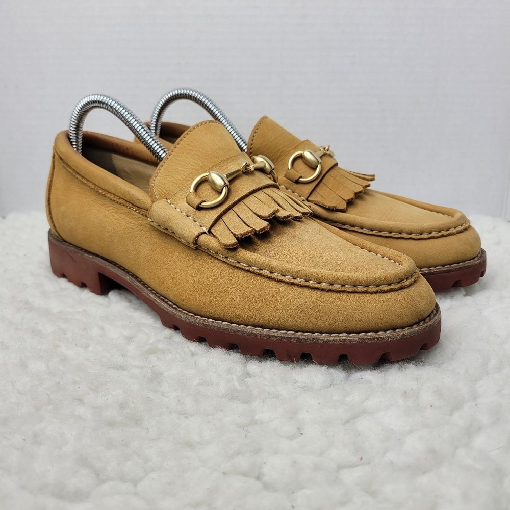 Gucci Tan Suede Fringe Horsebit Loafers
